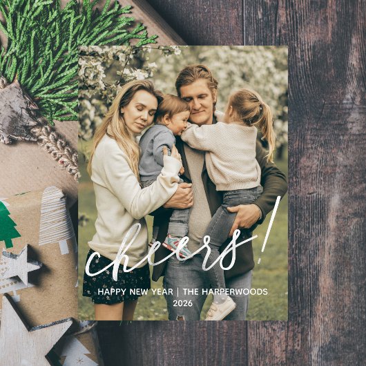 Simple Elegant Modern Happy New Year One Photo Feestdagenkaart