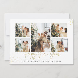 Simple Elegant Modern Happy New Year Photo Collage Feestdagenkaart