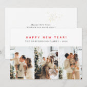 Simple Elegant Modern Happy New Year Three Photo Feestdagenkaart (Voorkant / Achterkant)