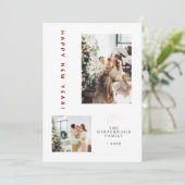 Simple Elegant Modern Happy New Year Two Photo Feestdagenkaart (Staand voorkant)