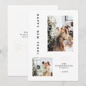 Simple Elegant Modern Happy New Year Two Photo Feestdagenkaart (Voorkant / Achterkant)