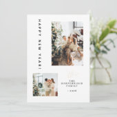 Simple Elegant Modern Happy New Year Two Photo Feestdagenkaart (Staand voorkant)