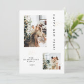 Simple Elegant Modern Happy New Year Two Photo Feestdagenkaart (Staand voorkant)