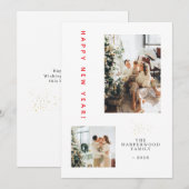 Simple Elegant Modern Happy New Year Two Photo Feestdagenkaart (Voorkant / Achterkant)