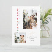 Simple Elegant Modern Happy New Year Two Photo Feestdagenkaart (Staand voorkant)