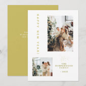 Simple Elegant Modern Happy New Year Two Photo Feestdagenkaart (Voorkant / Achterkant)