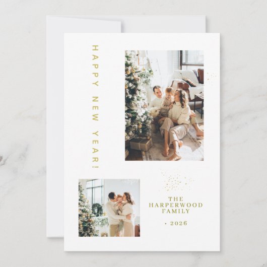 Simple Elegant Modern Happy New Year Two Photo Feestdagenkaart (Voorkant)