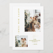 Simple Elegant Modern Happy New Year Two Photo Feestdagenkaart (Voorkant / Achterkant)