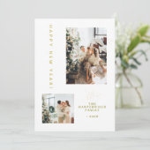 Simple Elegant Modern Happy New Year Two Photo Feestdagenkaart (Staand voorkant)