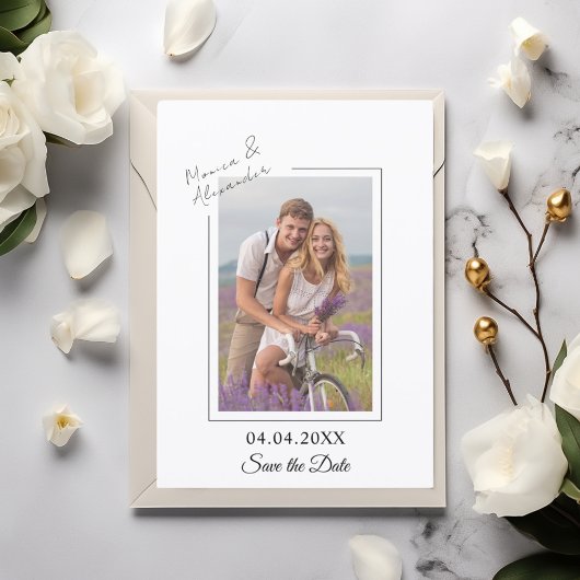 Simple elegant modern photo wedding Save the Date