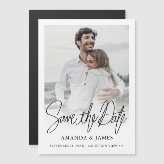 Simple Elegant Modern Script Save the Date Photo Magnetische Uitnodiging (Voorkant / Achterkant)