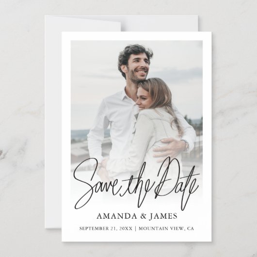 Simple Elegant Modern Script Save the Date Photo Magnetische Uitnodiging (Voorkant)