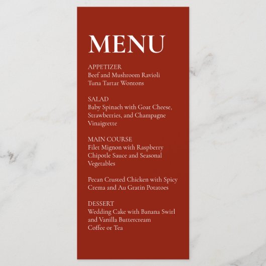 Simple Elegant  Modern Wedding Menu Red  (Voorkant)