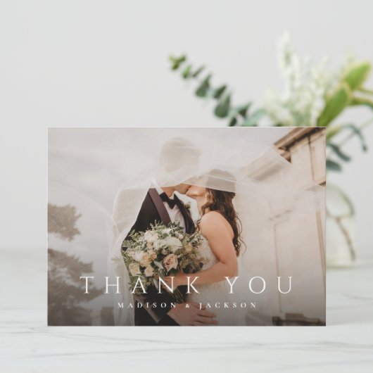 Simple Elegant Modern Wedding Photo Bedankkaart (Staand voorkant)