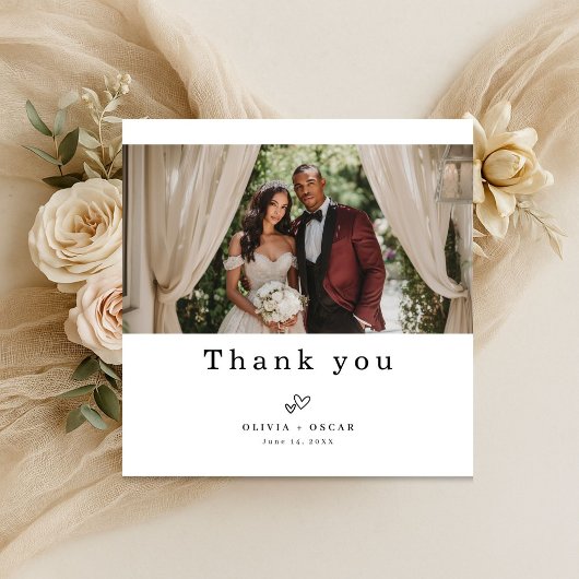 Simple Elegant Modern Wedding Photo Square Bedankkaart