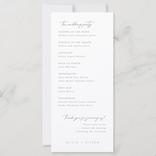 Simple Elegant Moderne Wedding Ceremony Program (Achterkant)