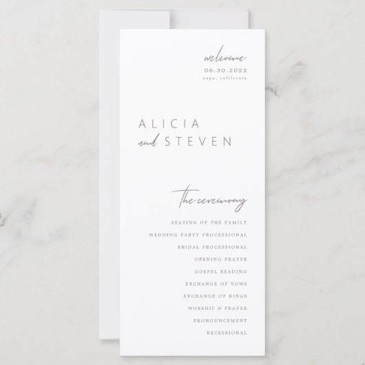 Simple Elegant Moderne Wedding Ceremony Program (Voorkant)