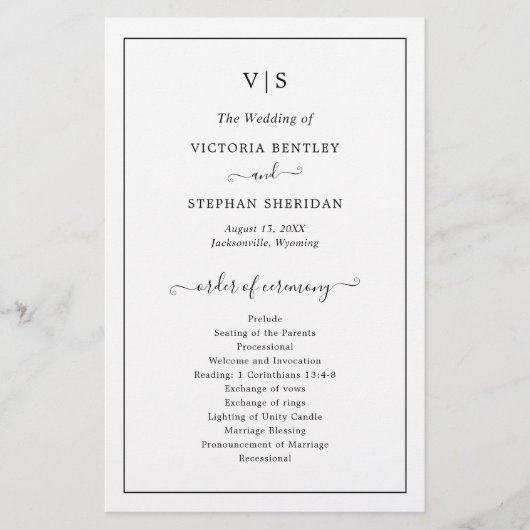 Simple Elegant Monogram Formal Wedding Programme (Voorkant)