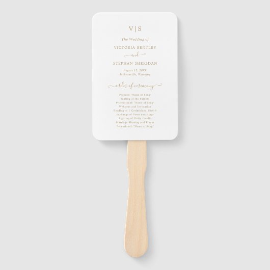 Simple Elegant Monogram Gold Wedding Program Handwaaier (Voorkant)