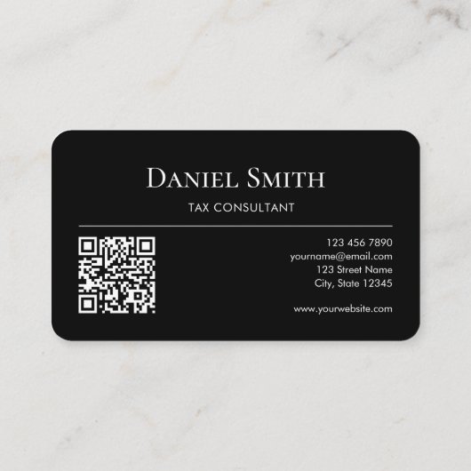 Simple Elegant Monogram Initial QRcode Black White Visitekaartje (Achterkant)