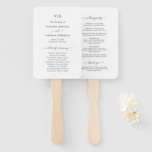 Simple Elegant Monogram Wedding Program Handwaaier (Voorkant en achterkant)
