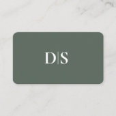 Simple Elegant Muted Green White with Initials Visitekaartje (Voorkant)