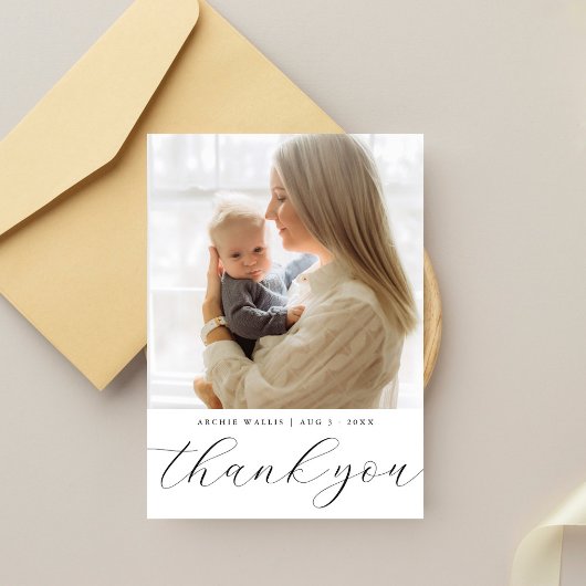 Simple Elegant One Photo Baby Shower Bedankkaart
