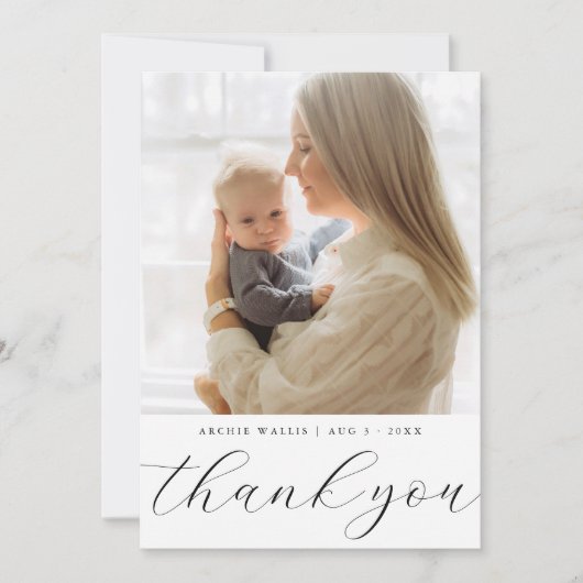 Simple Elegant One Photo Baby Shower Bedankkaart (Voorkant)