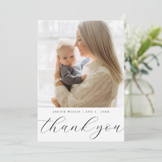 Simple Elegant One Photo Baby Shower Bedankkaart (Staand voorkant)