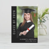 Simple Elegant Photo Black Afstuderen Aankondiging (Staand voorkant)
