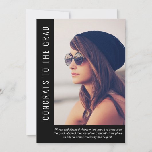Simple Elegant Photo Black Afstuderen Aankondiging (Achterkant)