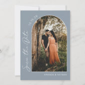 Simple Elegant Photo Dusty Blue Wedding Save The Date (Voorkant)
