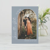 Simple Elegant Photo Dusty Blue Wedding Save The Date (Staand voorkant)