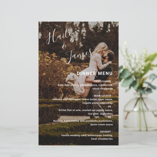 Simple Elegant Photo Moderne Wedding Menu (Staand voorkant)