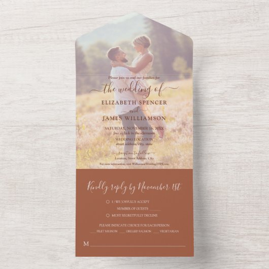 Simple Elegant Photo Terracotta Wedding All In One Uitnodiging (Binnen)