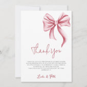Simple Elegant Pink Bow Baby Shower Bedankkaart (Voorkant)