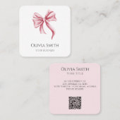 Simple Elegant Pink Bow QR Code Vierkante Visitekaartje (Voorkant / Achterkant)