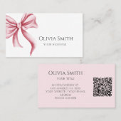 Simple Elegant Pink Bow QR Code Visitekaartje (Voorkant / Achterkant)