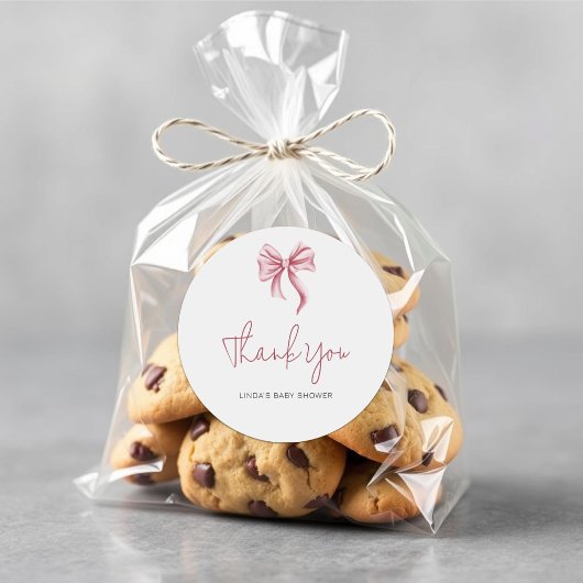 Simple Elegant Pink Girl Bow Baby Shower Ronde Sticker