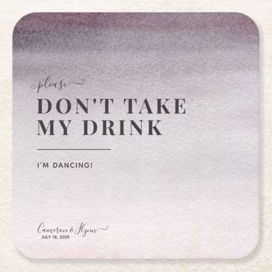 Simple Elegant Plum Ombre Waterverf Wedding Dance Kartonnen Onderzetters (Voorkant)
