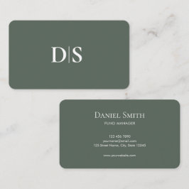 Simple Elegant Professionals Muted Green Initials Visitekaartje