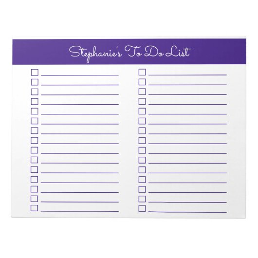 Simple Elegant Purple 8.5x11 Two Column Checklist Notitieblok (Voorkant)