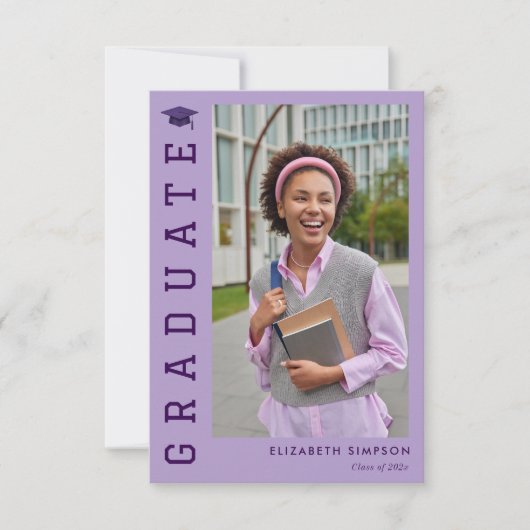 simple elegant purple graduation announcement  bedankkaart (Voorkant)