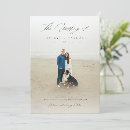 Simple Elegant QR Code Photo Destination Wedding Kaart (Staand voorkant)