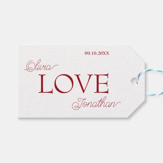 Simple Elegant Red Love Wedding Cadeaulabel (Voorkant (Horizontaal))