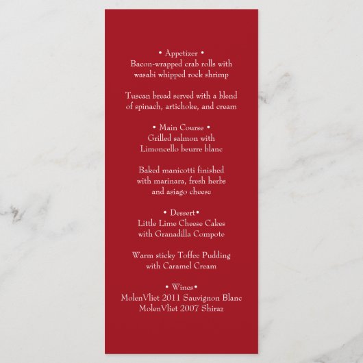 Simple Elegant Red Love Wedding Menu Card (Achterkant)