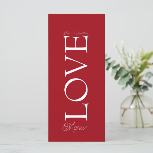 Simple Elegant Red Love Wedding Menu Card (Staand voorkant)