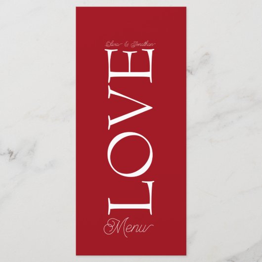 Simple Elegant Red Love Wedding Menu Card (Voorkant)
