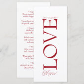 Simple Elegant Red Love Wedding Menu Card (Voorkant / Achterkant)