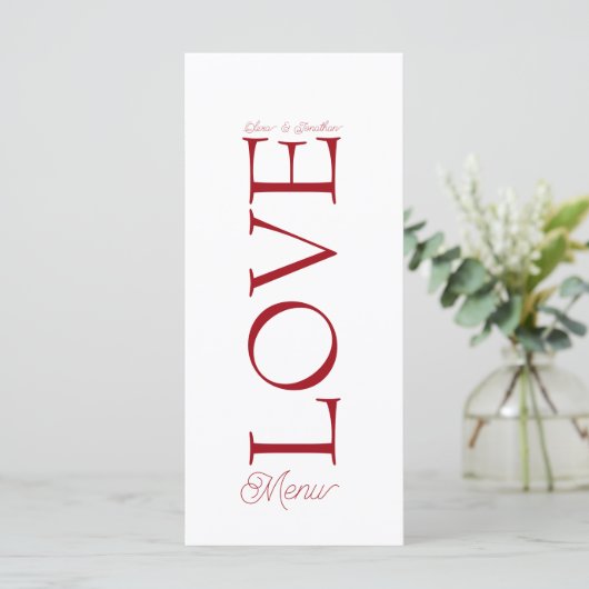 Simple Elegant Red Love Wedding Menu Card (Staand voorkant)